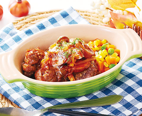 時短一口ハンバーグ風きのこソースがけ